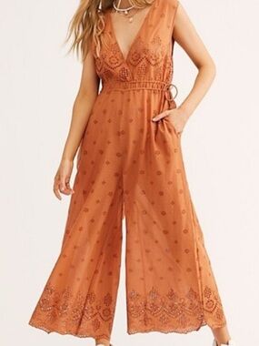 Free People Suns Out Sleeveless Eyelet Jumper - Orange Size Large